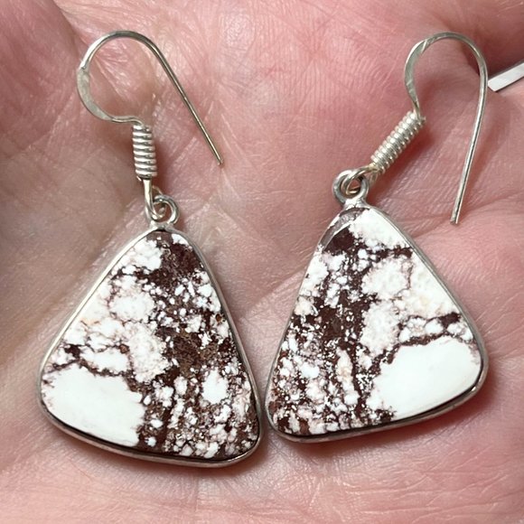 Wild Horse Jasper Earrings Handmade Semi Precious Gemstone Dangle Silver Overlay - Picture 4 of 6